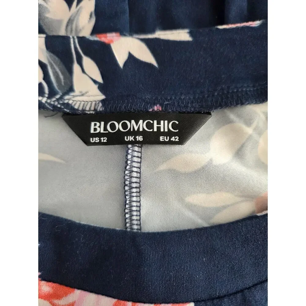 Bloomchic Floral Halter Tank Womens 12 Navy Sleeveless Flow Top Stretch